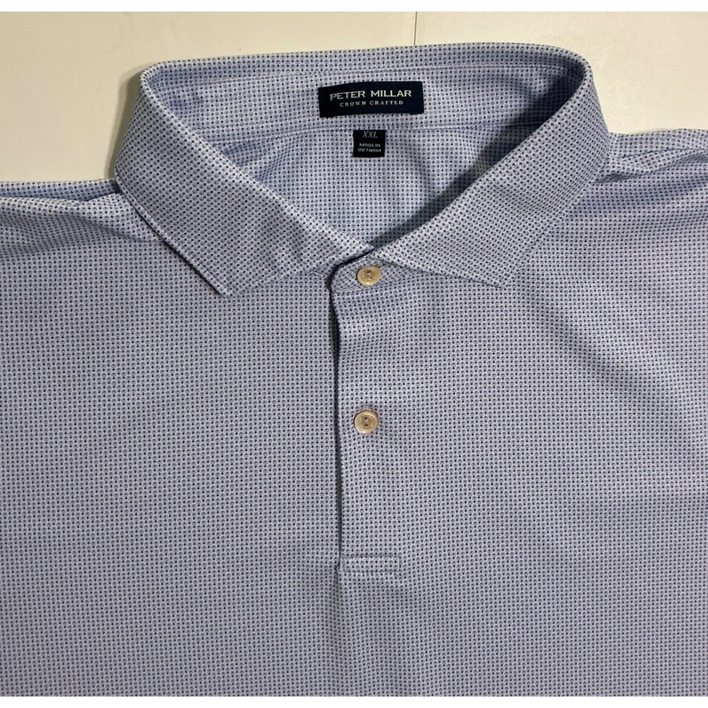 Peter Millar Crown Crafted Mens 2XL Blue Micro Print Performance Golf Polo Shirt - Picture 3 of 8